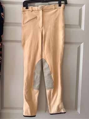 Kids Riding Breeches in Beige with Gray Knee Patches